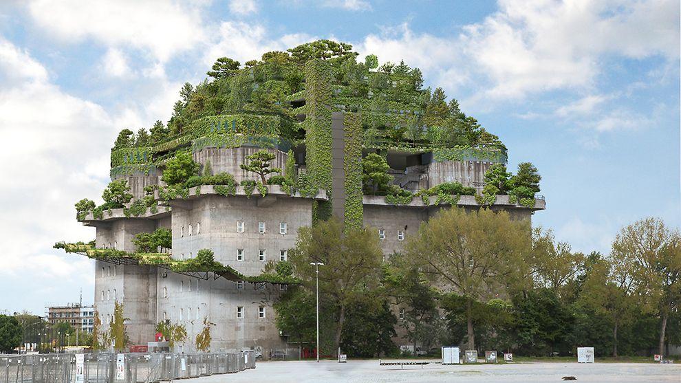 Bunker Hambourg toiture terrasse végétalisée en étages