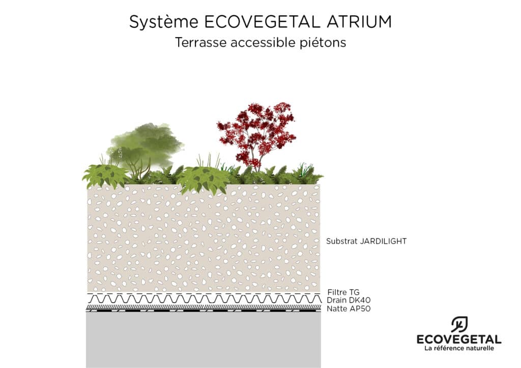 Toiture jardin terrasse en atrium