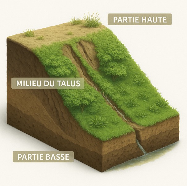 les 3 zones d'un talus