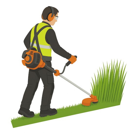 débroussailleuse dans un jardin talus