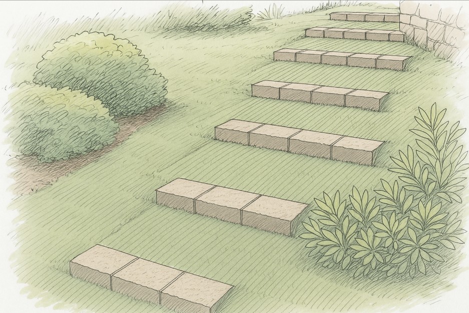 escaliers dans la pelouse pour jardin en pente