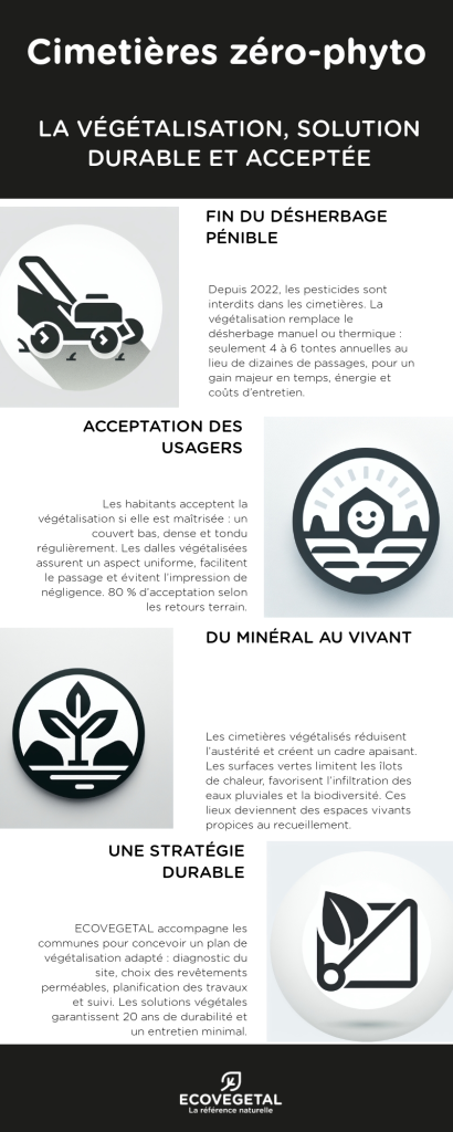 végétalisation du cimetière : solution durable et acceptée pour atteindre le zéro-phyto. Infographie 