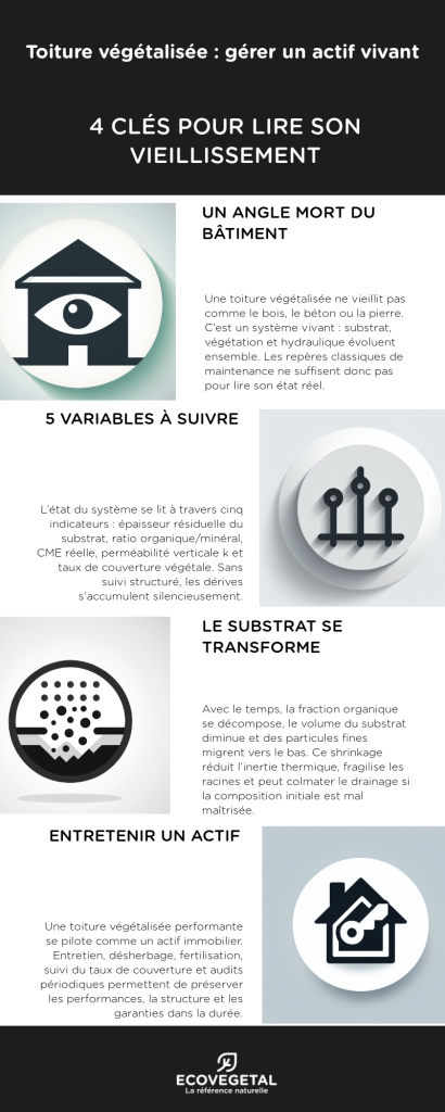 substrat de sedum : infographiue 4 clés pour lire le vieillissement d'une toiture végétalisée