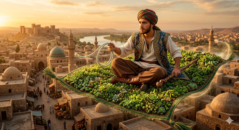 Aladin sur un tapis de sedum (tapis végétalisé)...volant