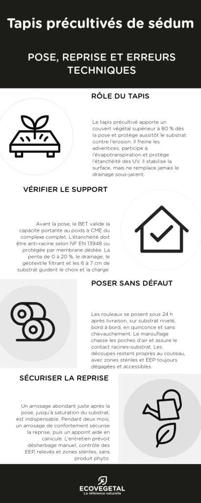 pose de tapis précultivé de sedum : pose, reprise et erreurs techniques à éviter
